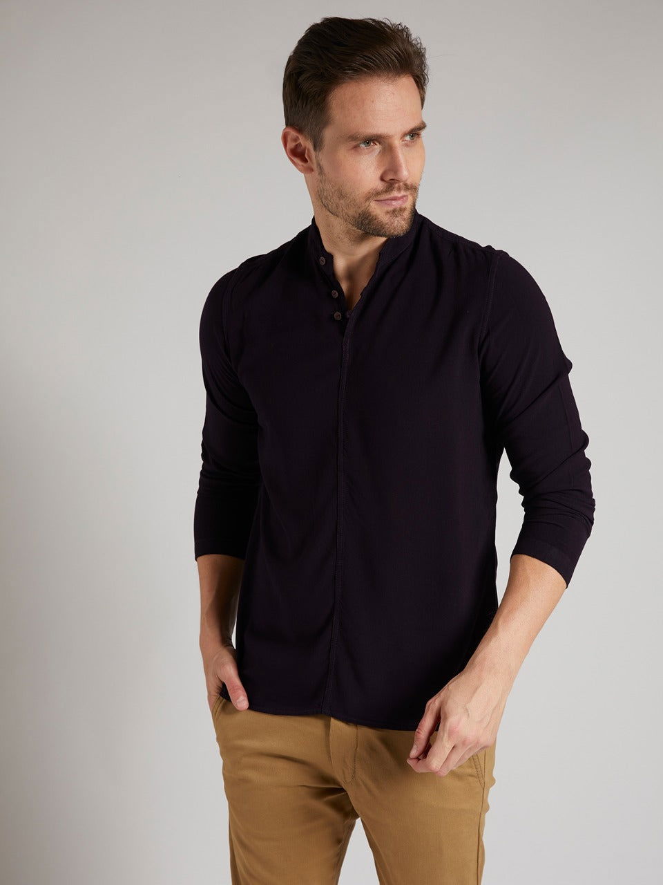 Men Half Placket Mandarin Collar Viscose Shirt / Kurta