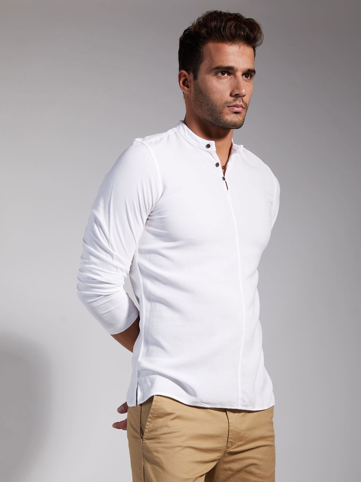 Men Half Placket Mandarin Collar Viscose Shirt / Kurta