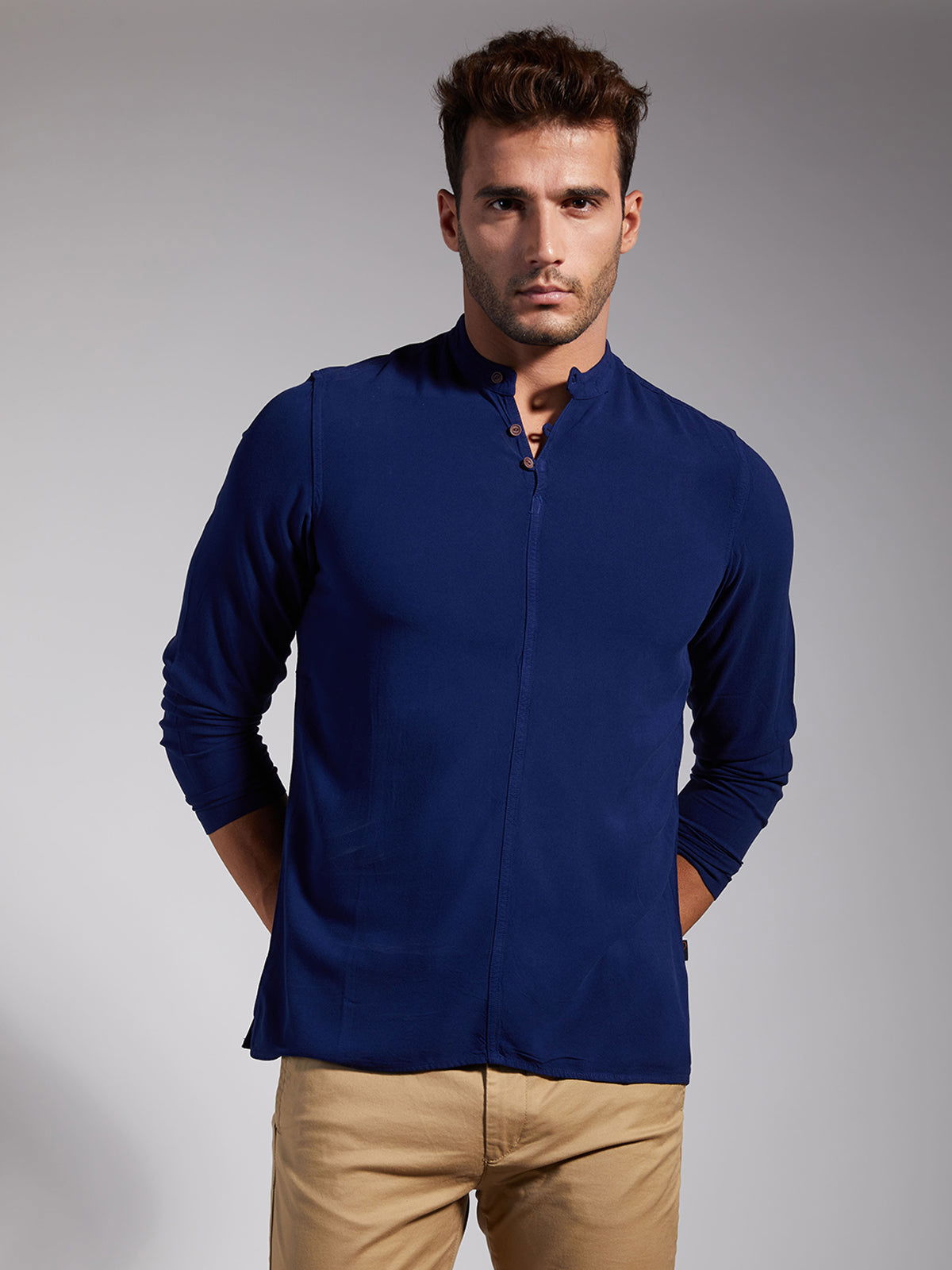 Men Half Placket Mandarin Collar Viscose Shirt / Kurta