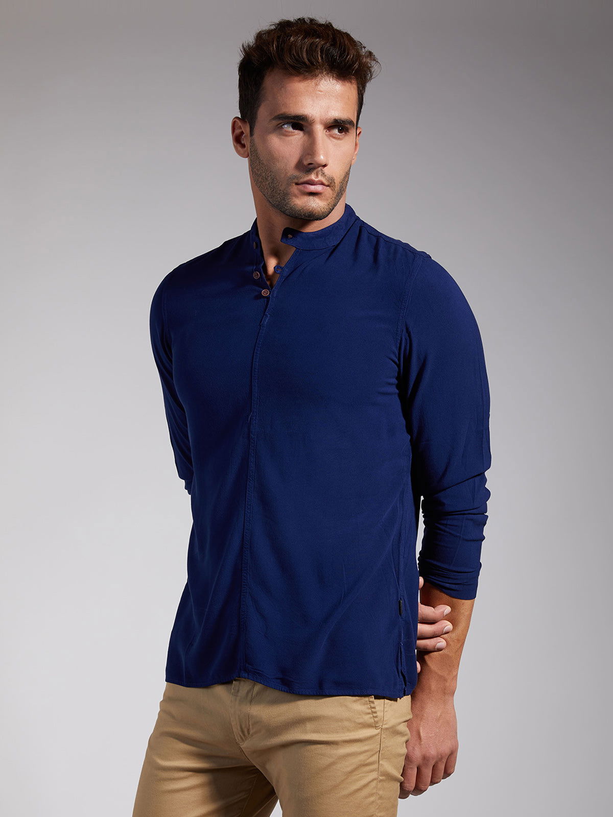 Men Half Placket Mandarin Collar Viscose Shirt / Kurta