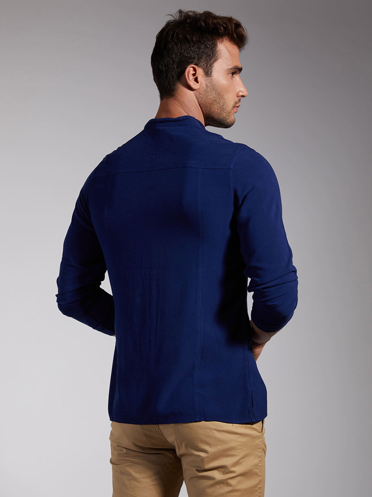 Men Half Placket Mandarin Collar Viscose Shirt / Kurta