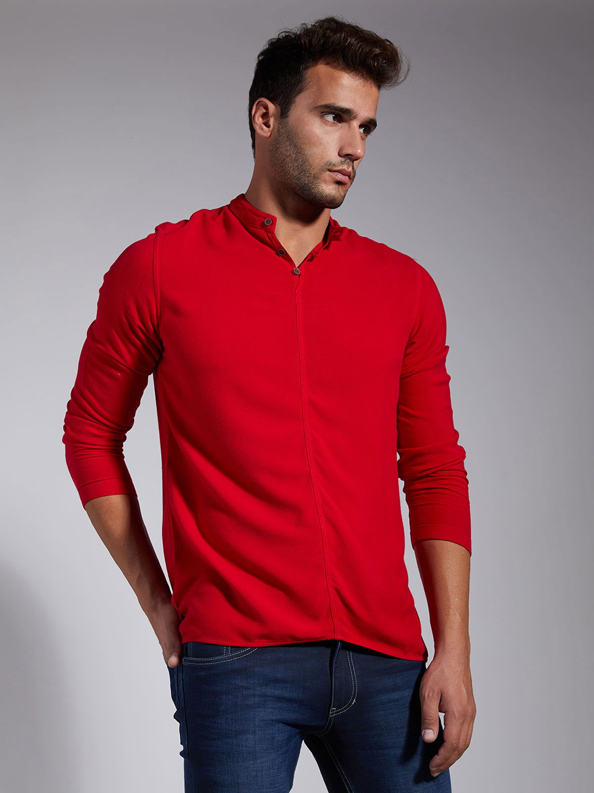 Men Half Placket Mandarin Collar Viscose Shirt / Kurta