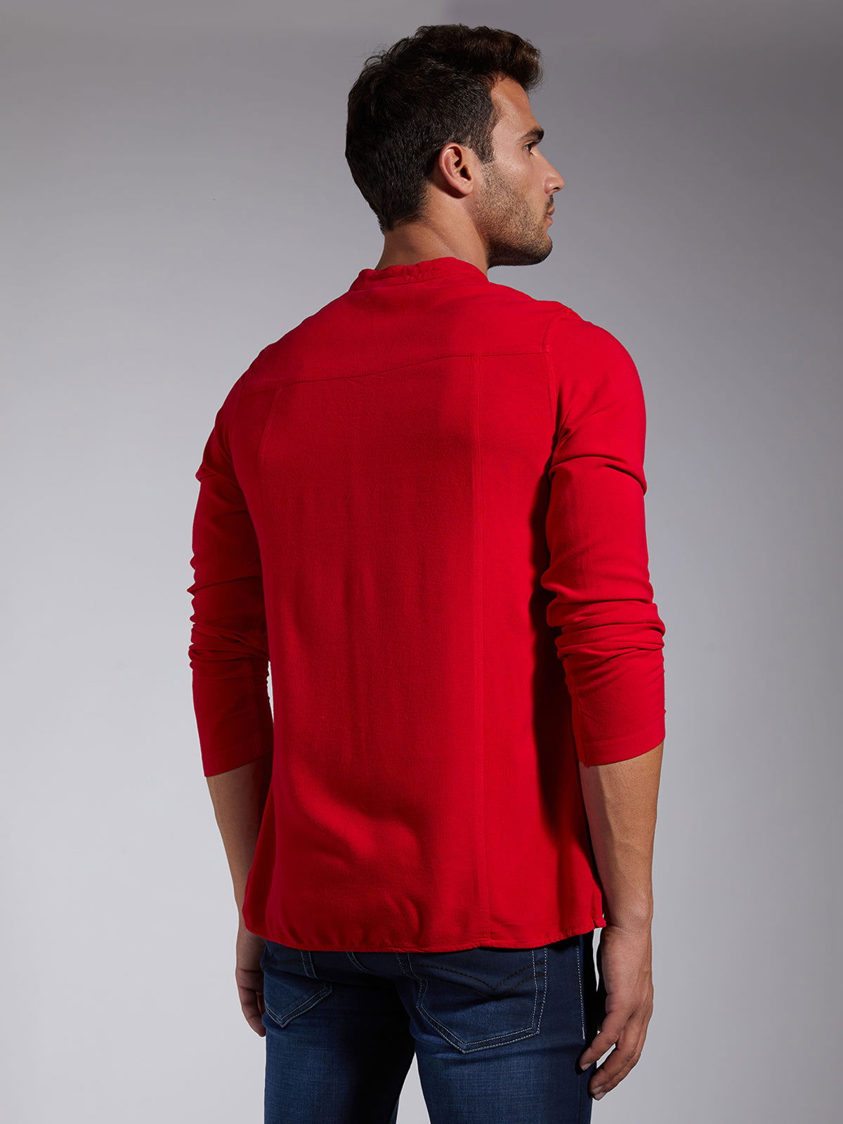 Men Half Placket Mandarin Collar Viscose Shirt / Kurta