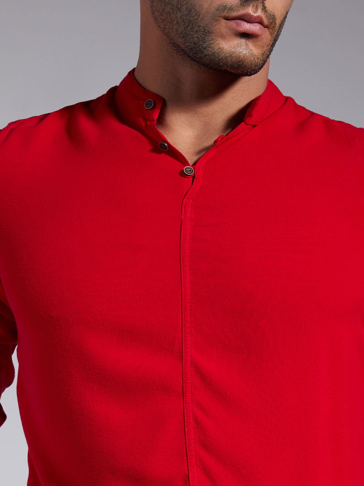 Men Half Placket Mandarin Collar Viscose Shirt / Kurta