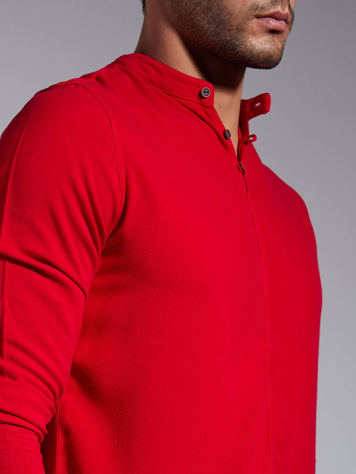 Men Half Placket Mandarin Collar Viscose Shirt / Kurta