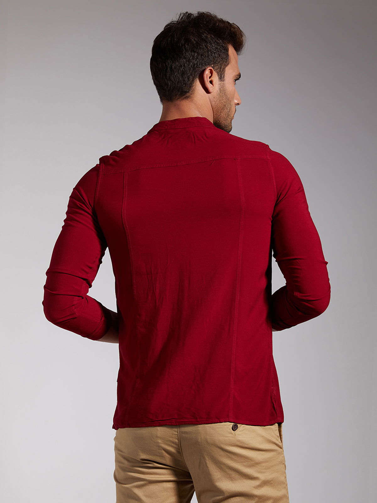 Men Half Placket Mandarin Collar Viscose Shirt / Kurta