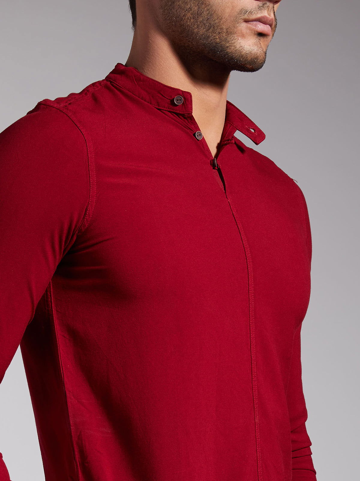 Men Half Placket Mandarin Collar Viscose Shirt / Kurta