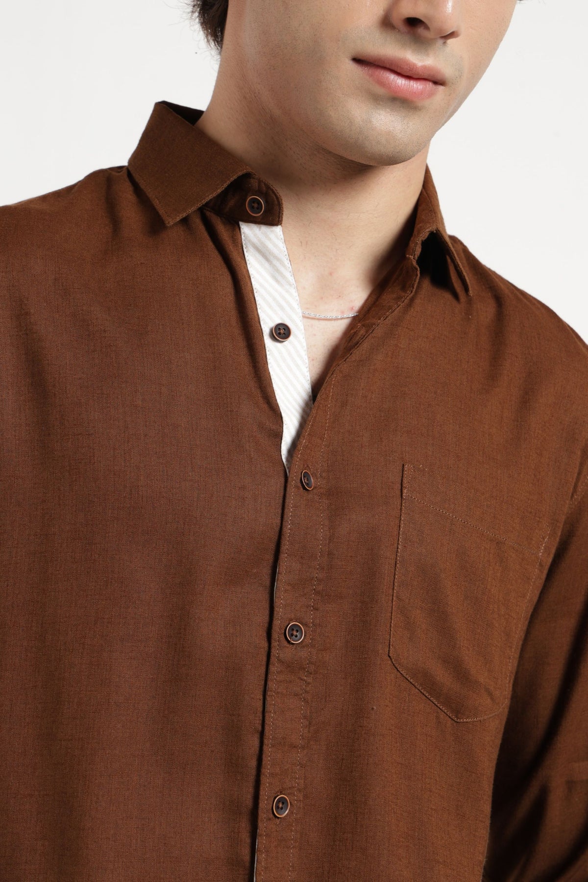 Spread Collar Self Dobby Shirt In Brown