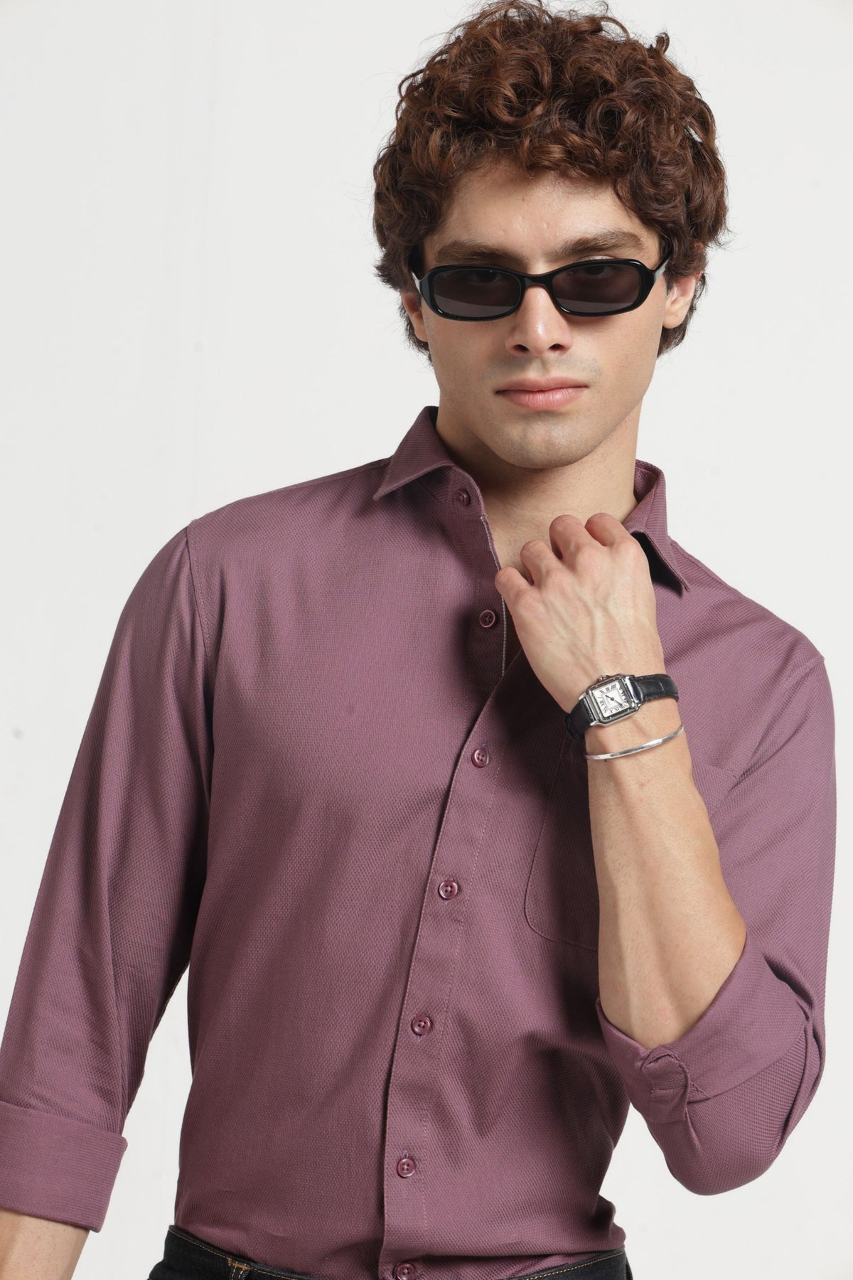 Spread Collar Self Dobby Shirt In Onion