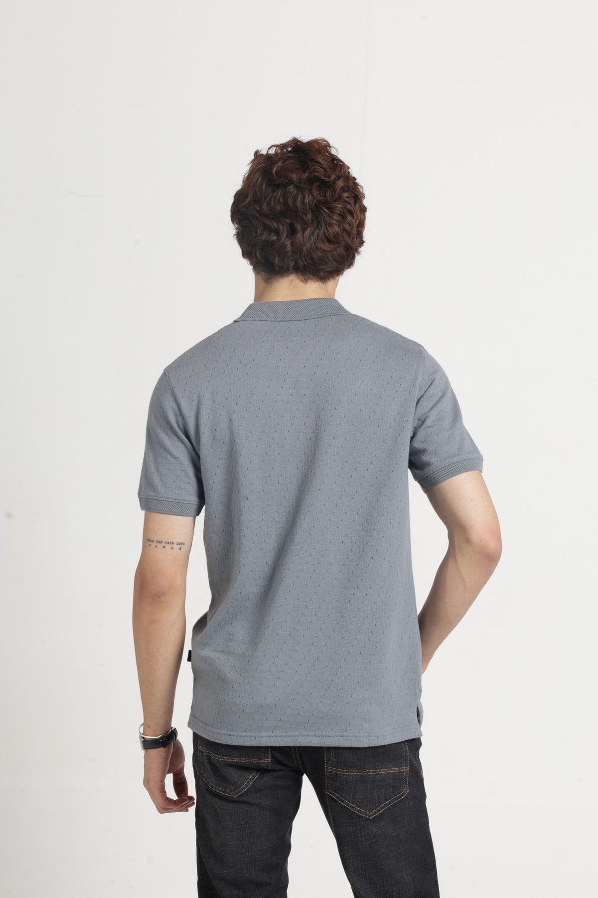 Polo Collar Jacquard T-Shirt In Grey
