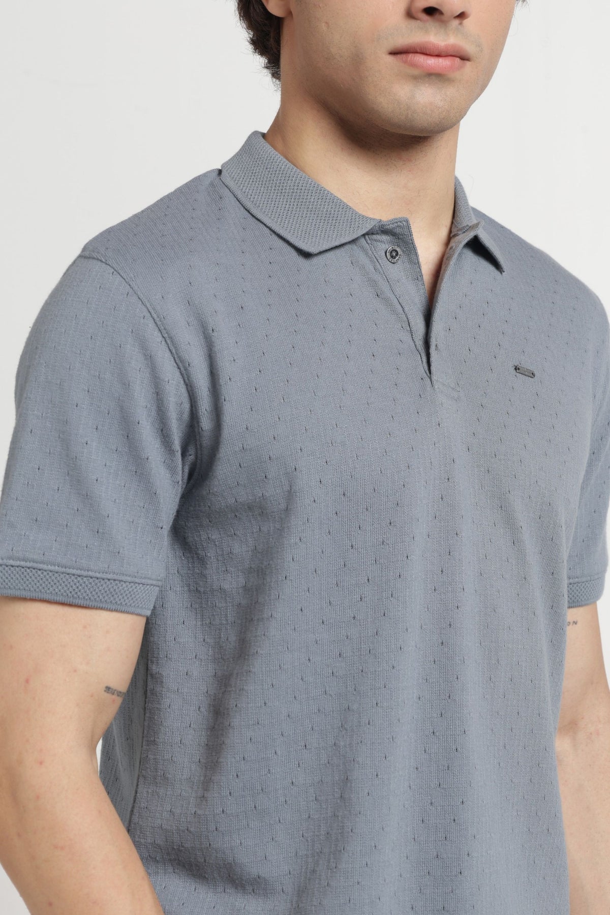 Polo Collar Jacquard T-Shirt In Grey