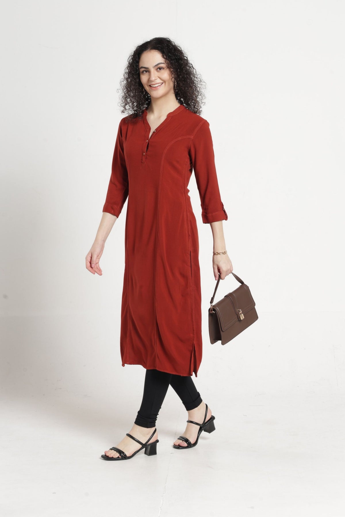 Women Solid Indo-Western Tunic - Light brown