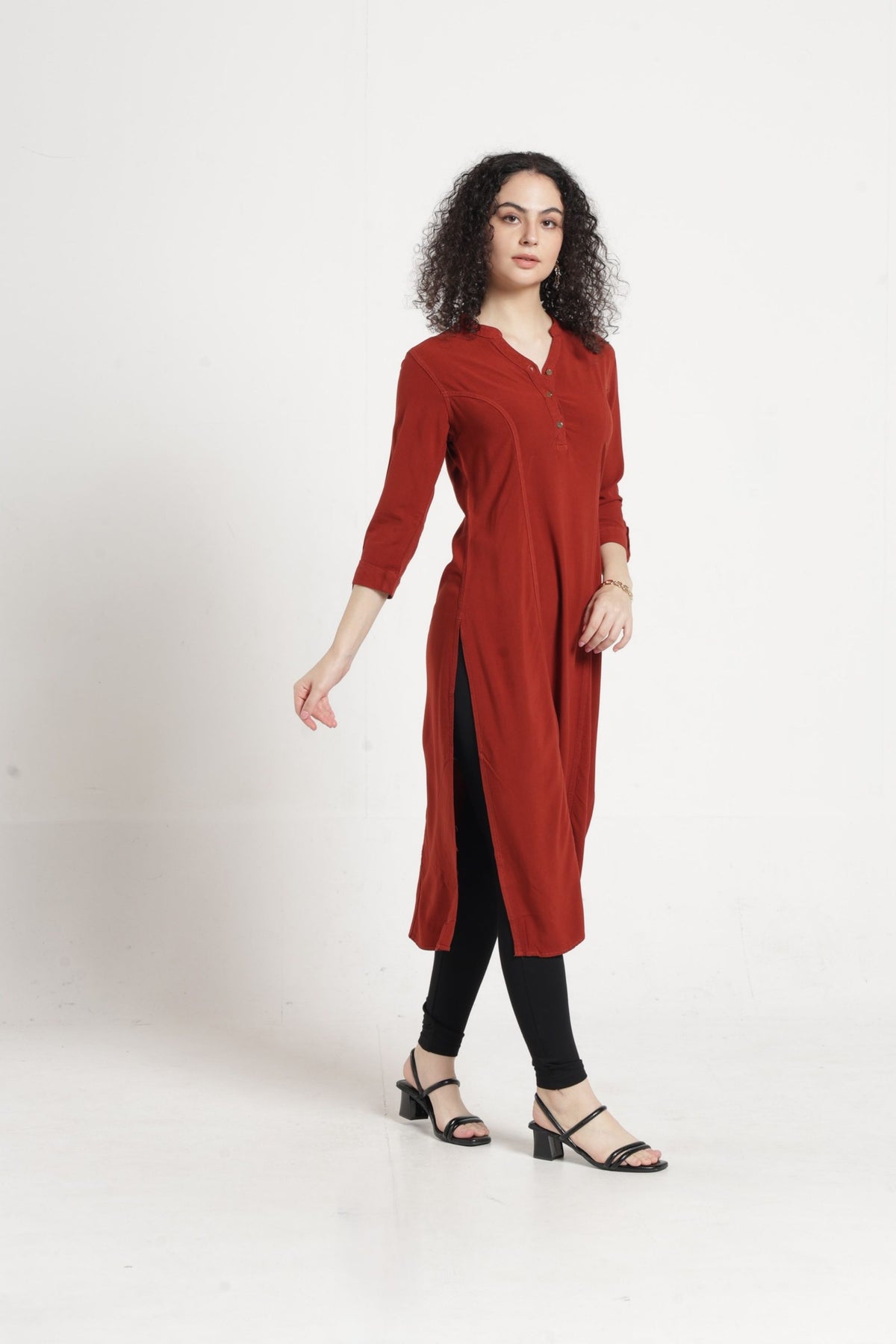 Women Solid Indo-Western Tunic - Light brown