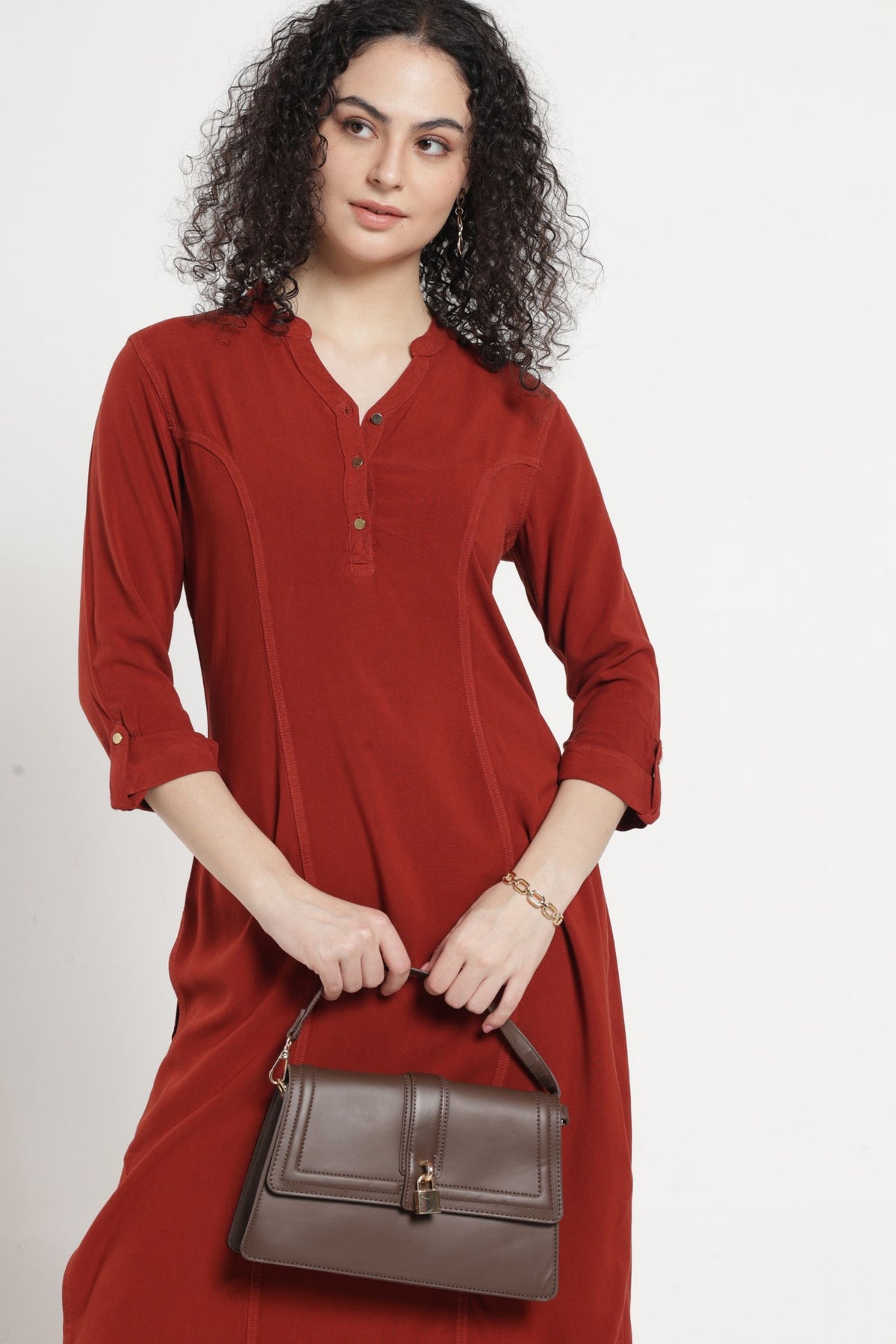 Women Solid Indo-Western Tunic - Light brown
