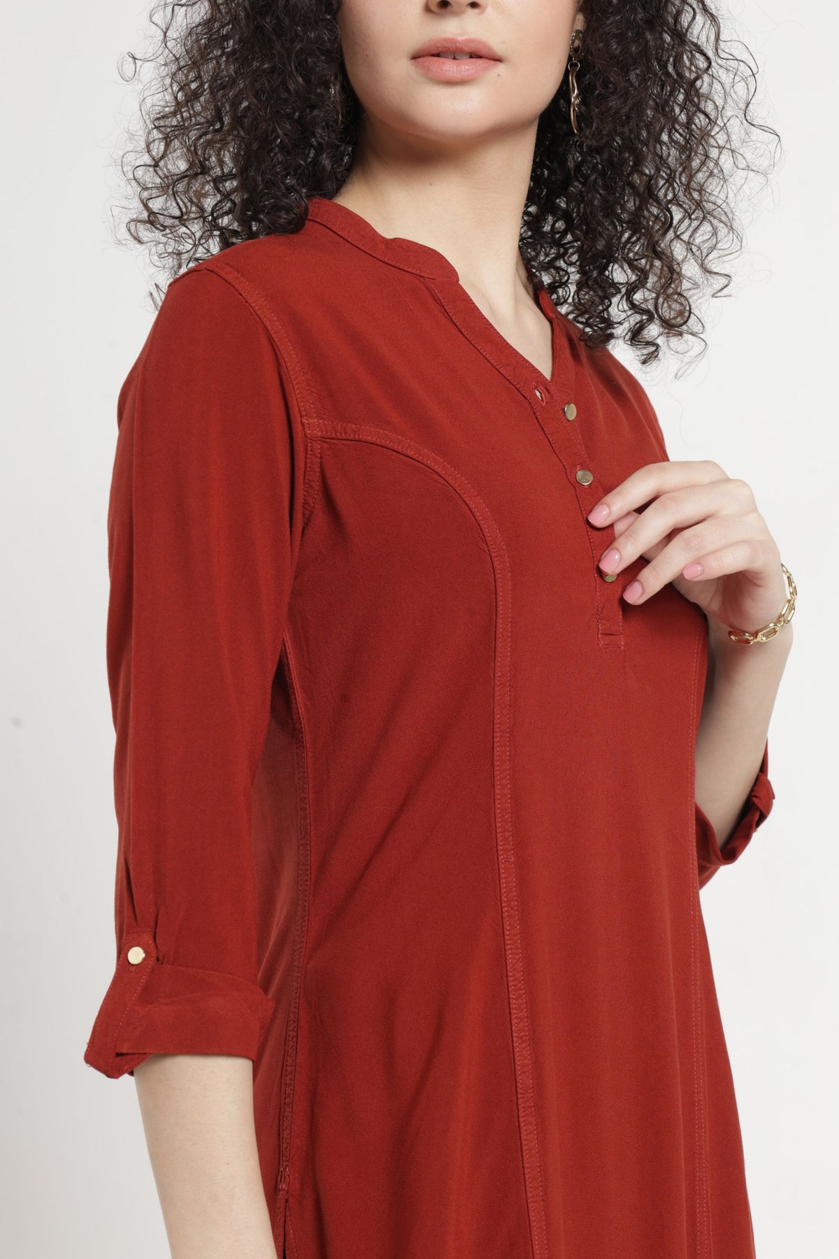 Women Solid Indo-Western Tunic - Light brown