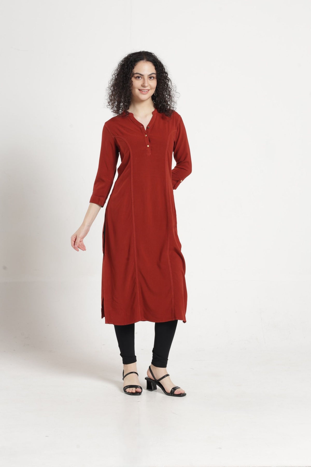 Women Solid Indo-Western Tunic - Light brown