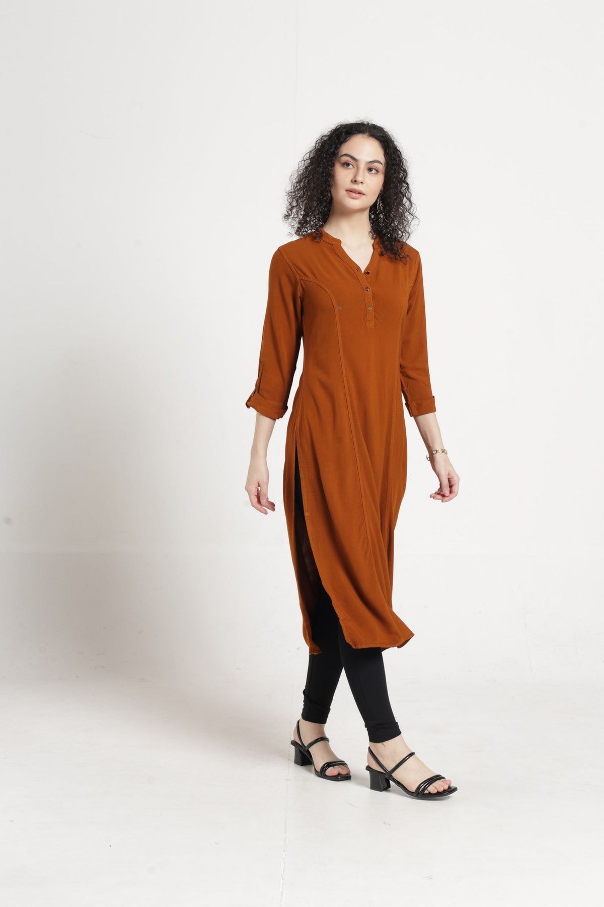 Women Solid Indo-Western Tunic - Chocolate