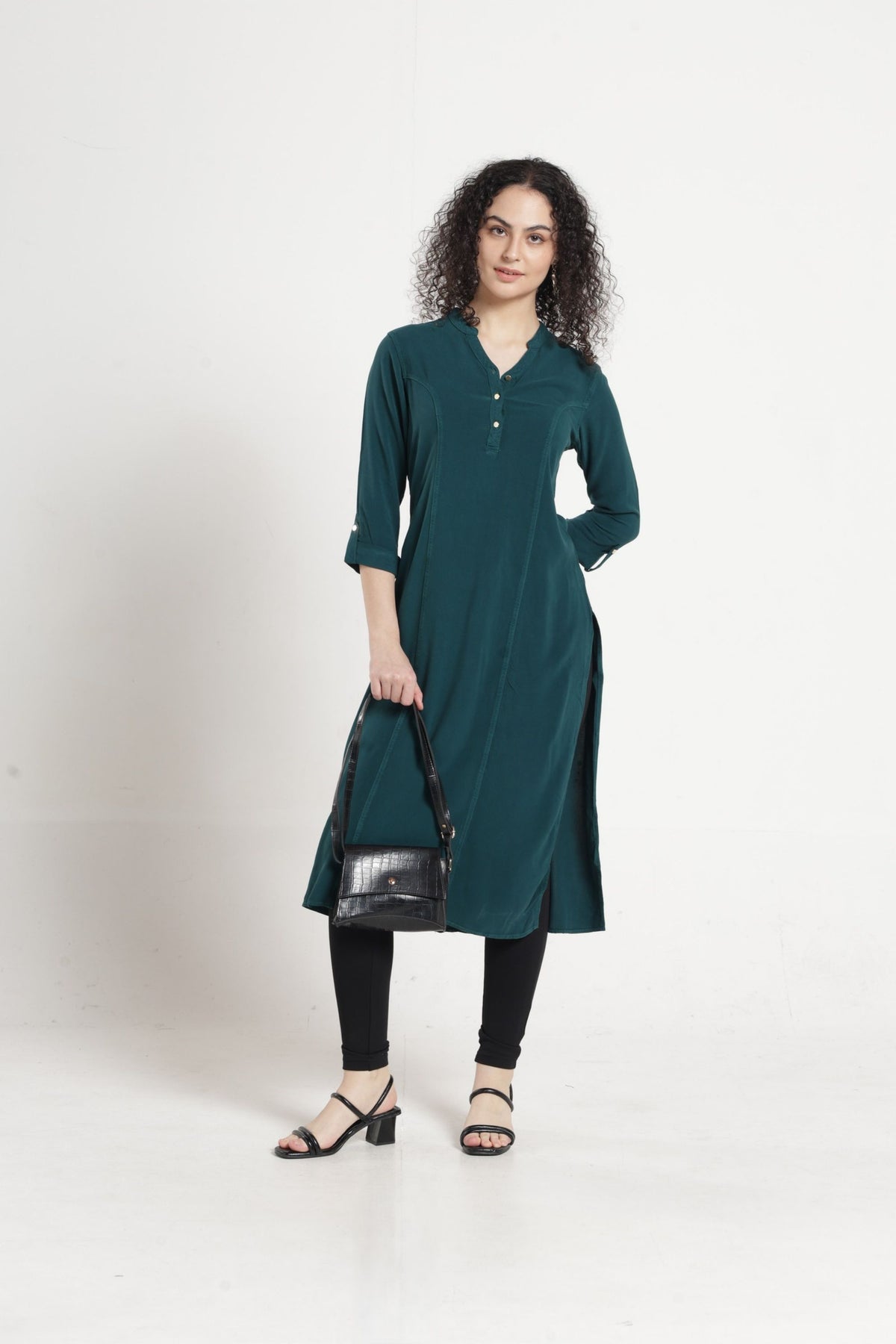 Women Solid Indo-Western Tunic - Jungle green