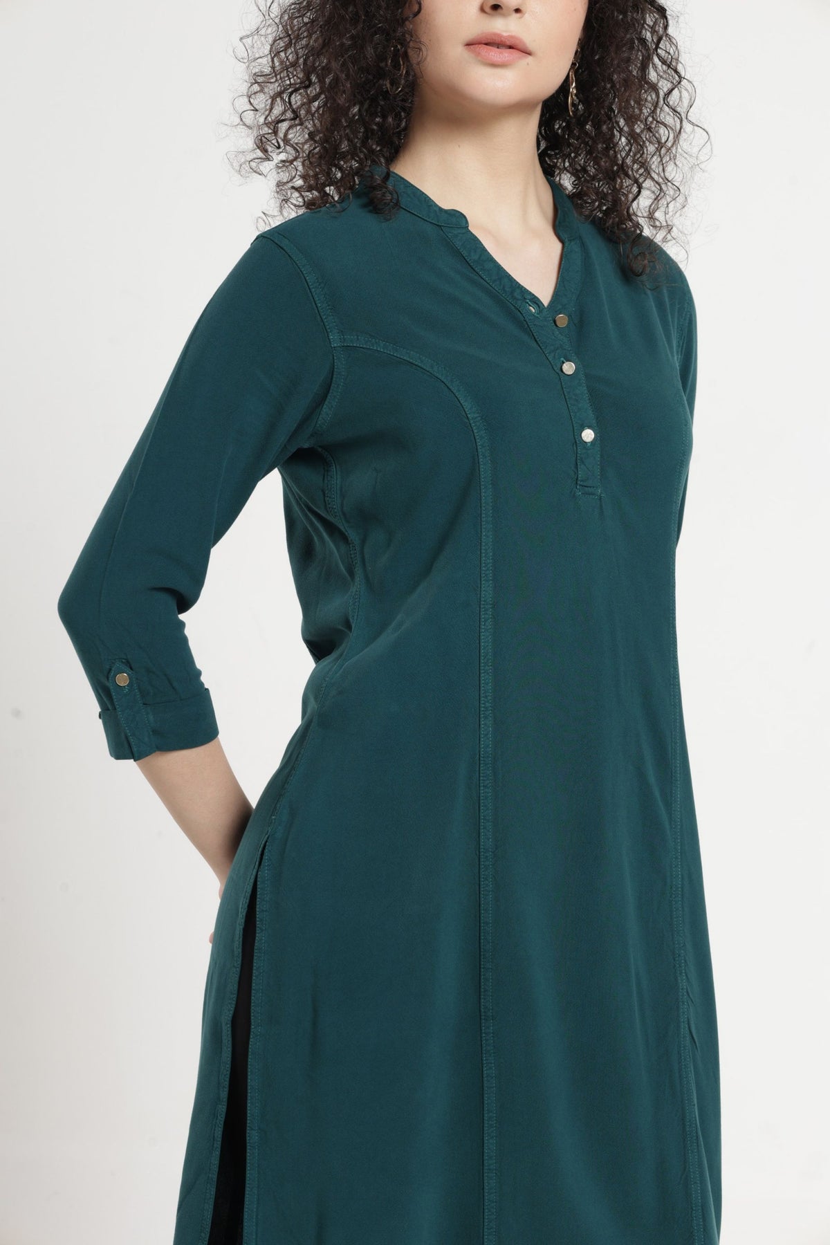 Women Solid Indo-Western Tunic - Jungle green