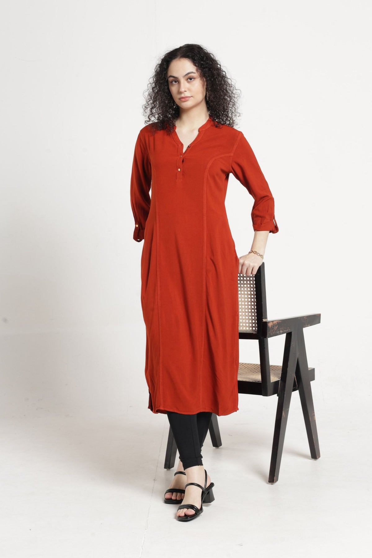 Women Solid Indo-Western Tunic - Mineral red