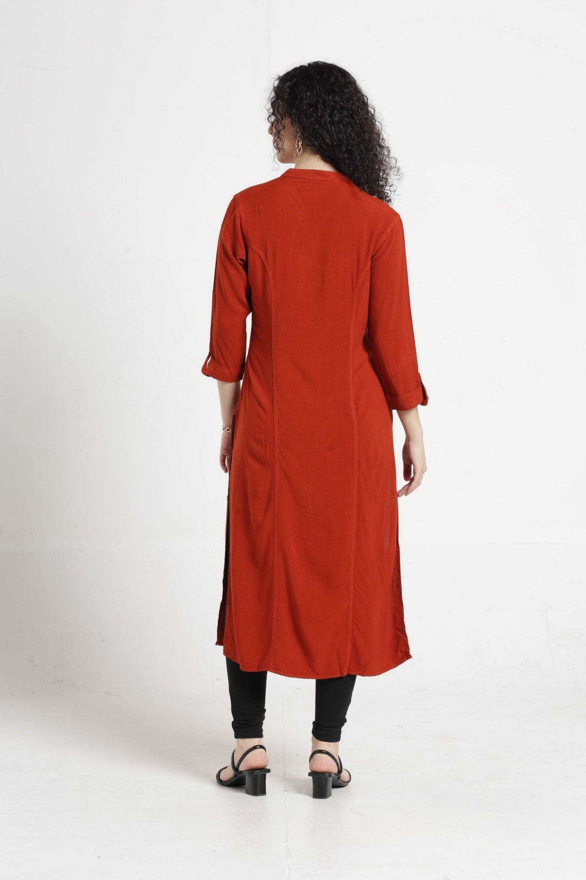 Women Solid Indo-Western Tunic - Mineral red