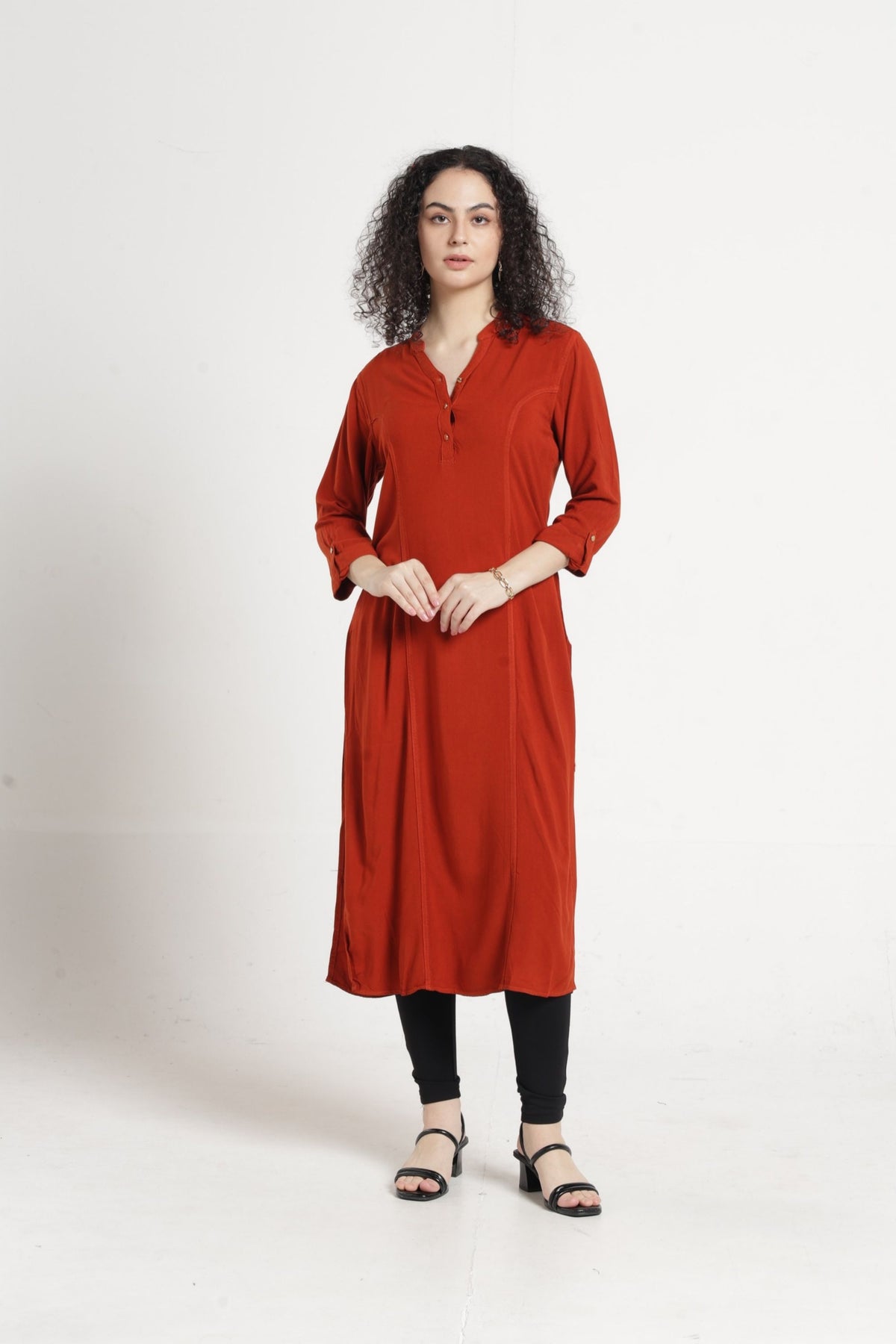 Women Solid Indo-Western Tunic - Mineral red