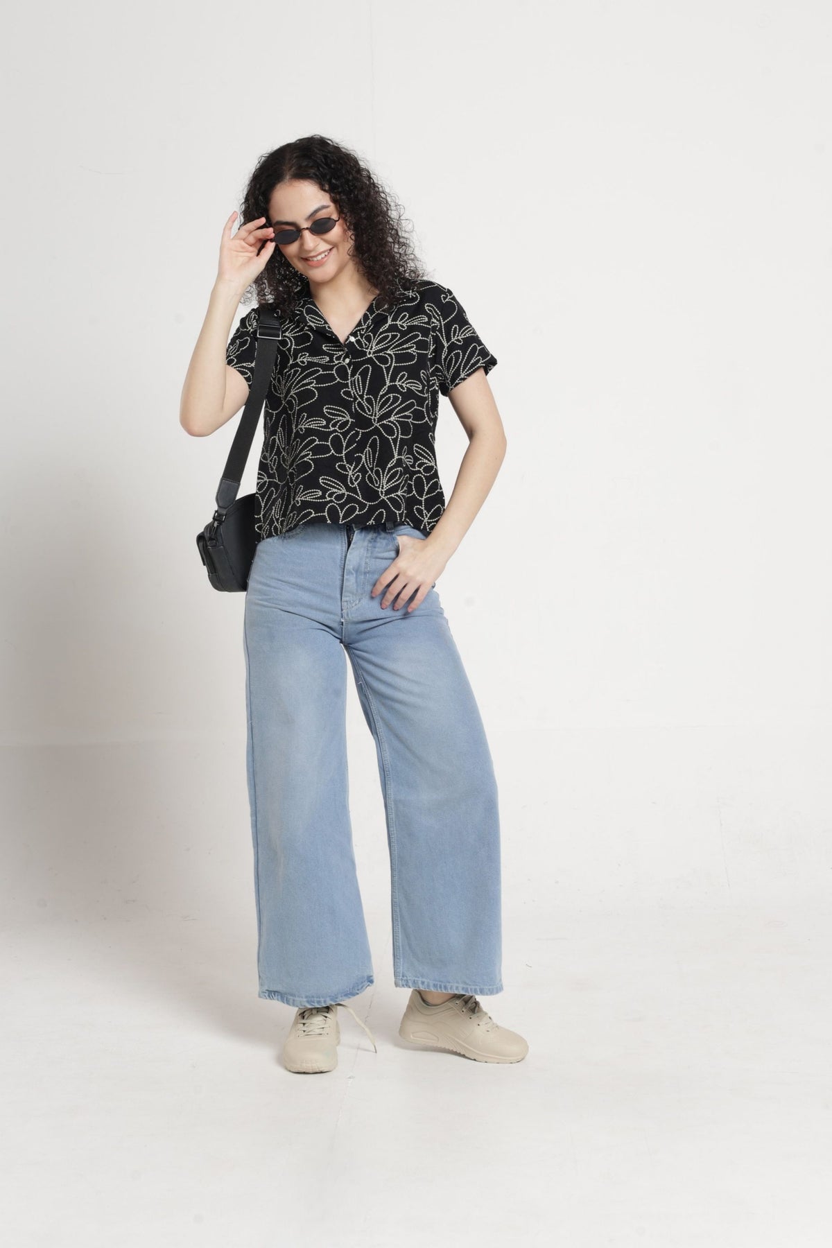 Women Casual Printed Top - Black