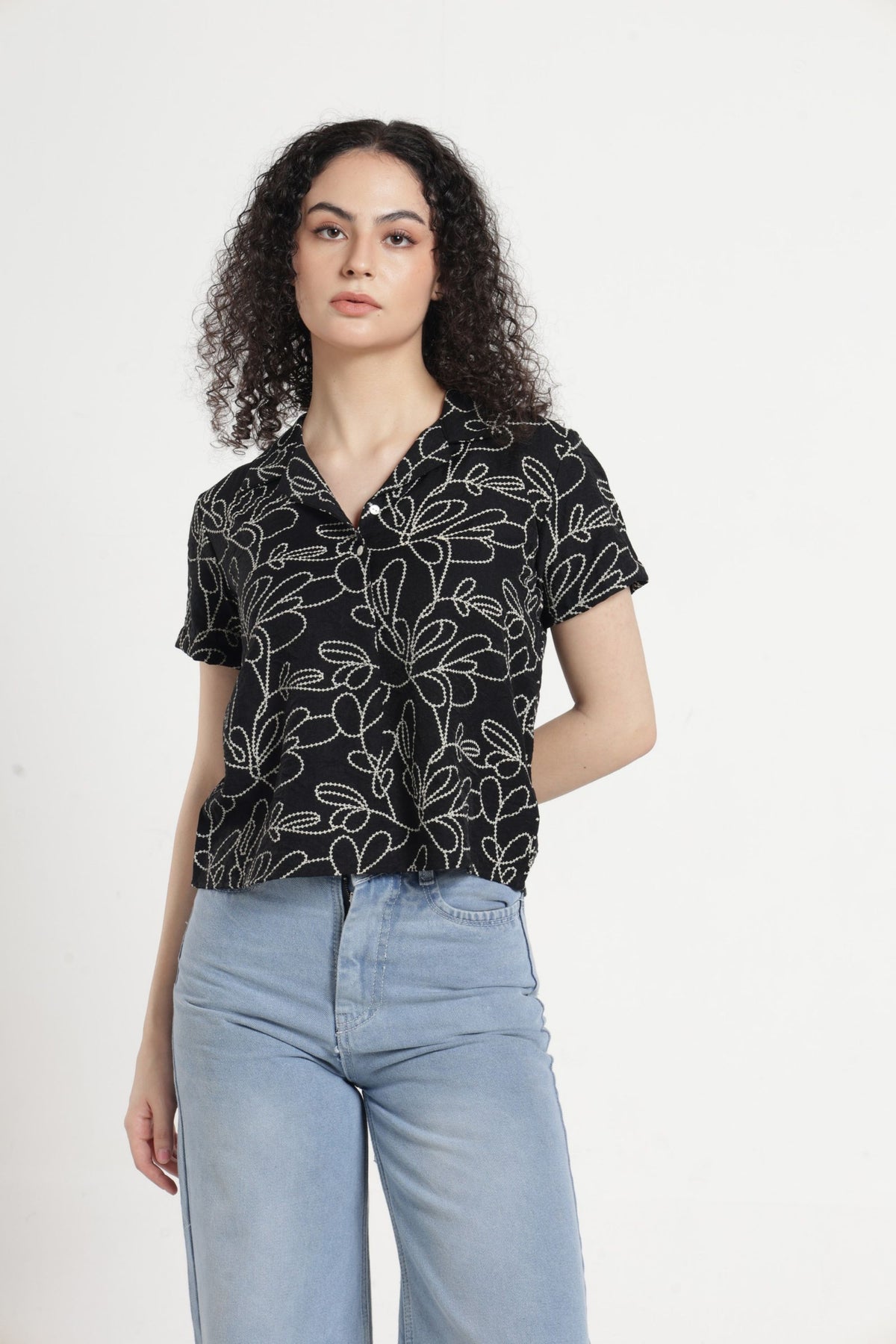 Women Casual Printed Top - Black