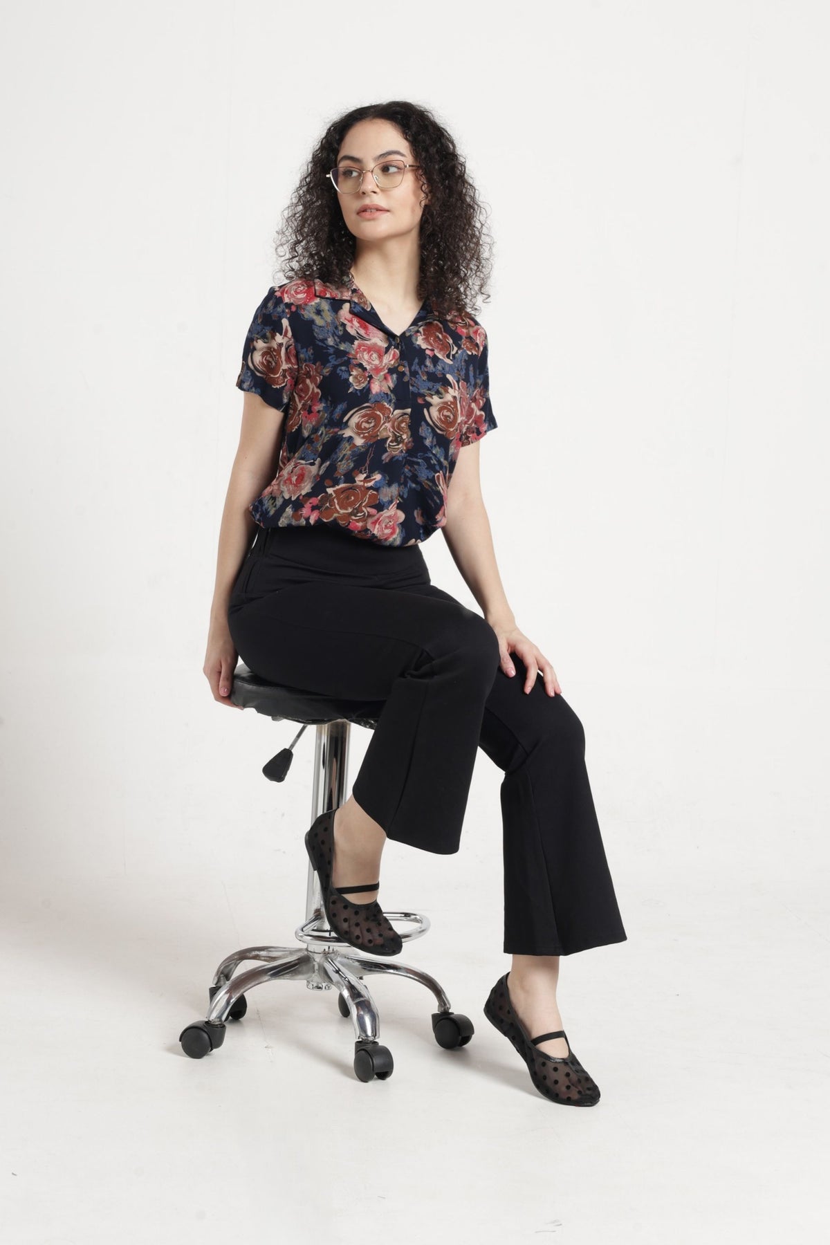 Women Casual Floral Printed Top - Navy