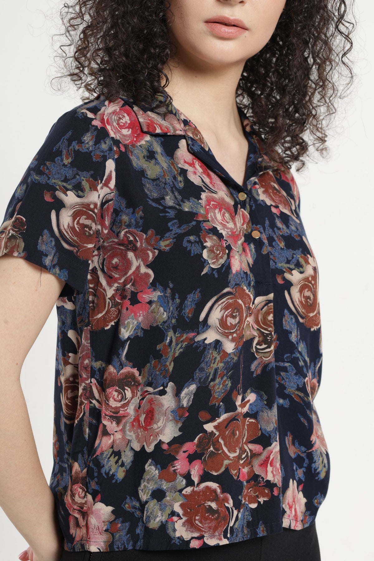 Women Casual Floral Printed Top - Navy