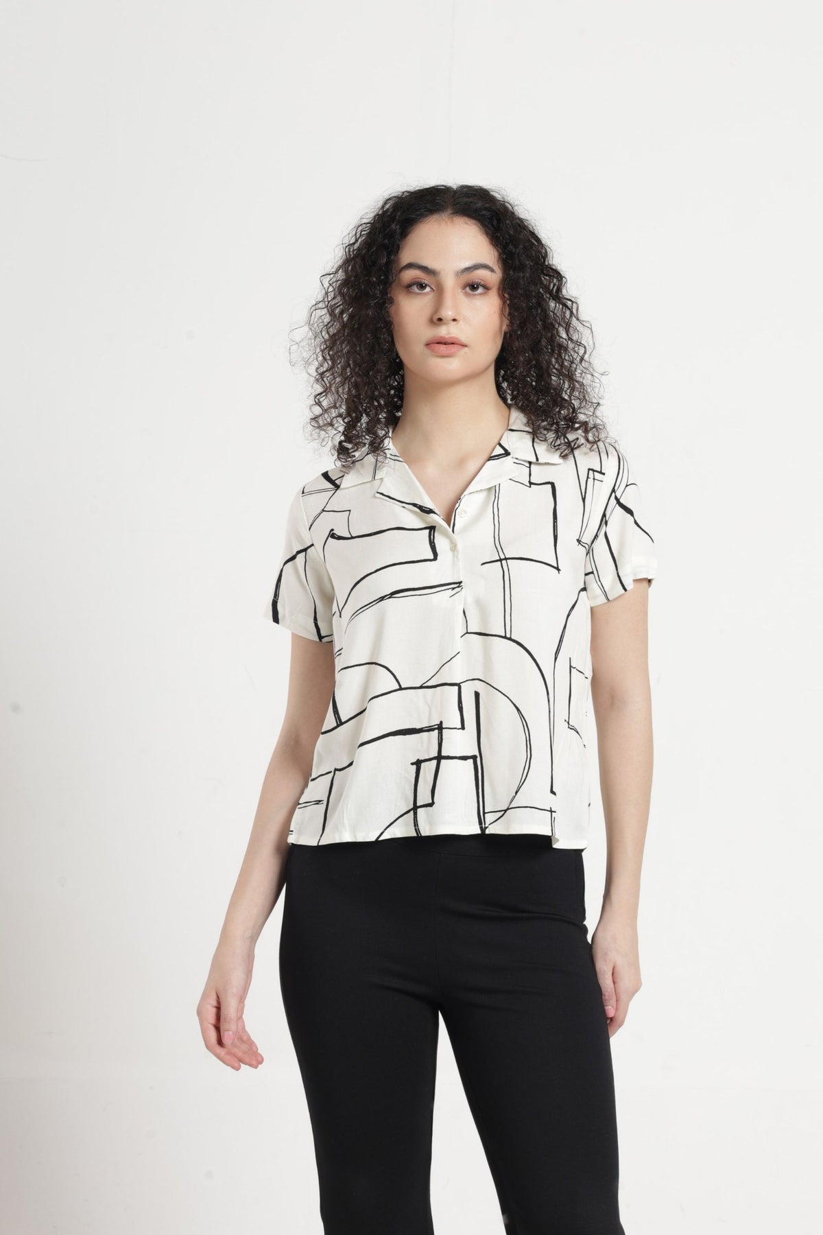Women Casual Abstract Line Printed Top - Off white
