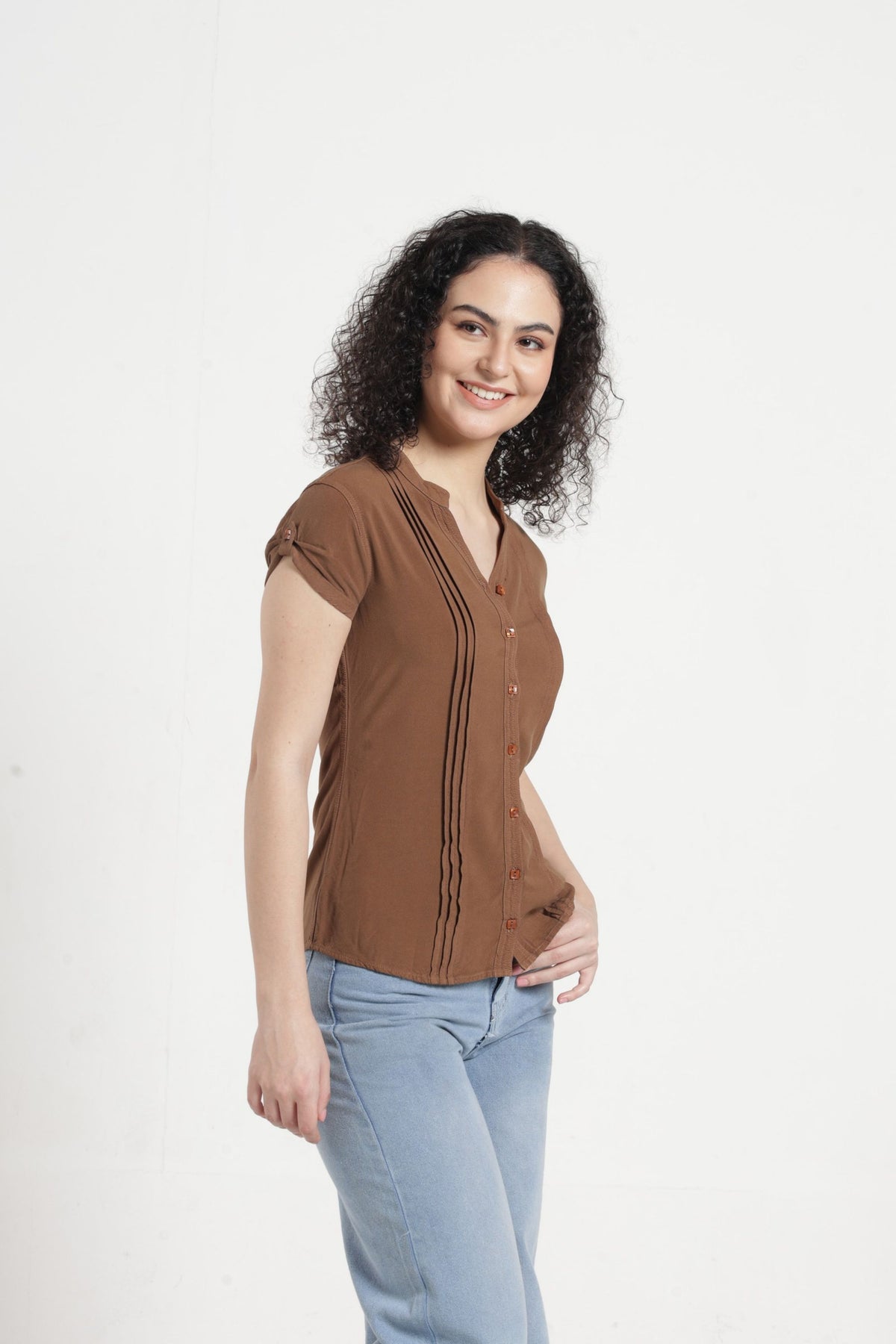 Women Solid Pintuck Indo-Western Shirt - Snuf