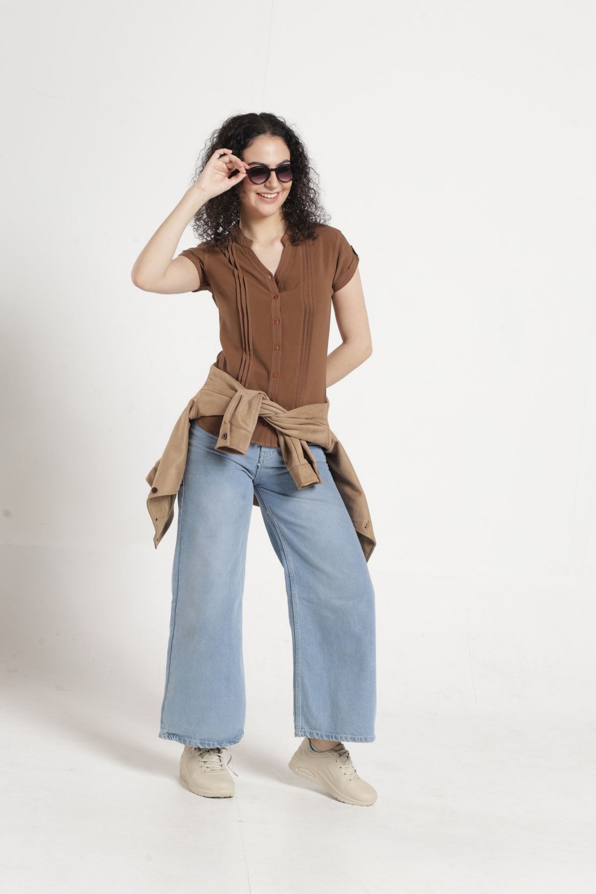 Women Solid Pintuck Indo-Western Shirt - Snuf