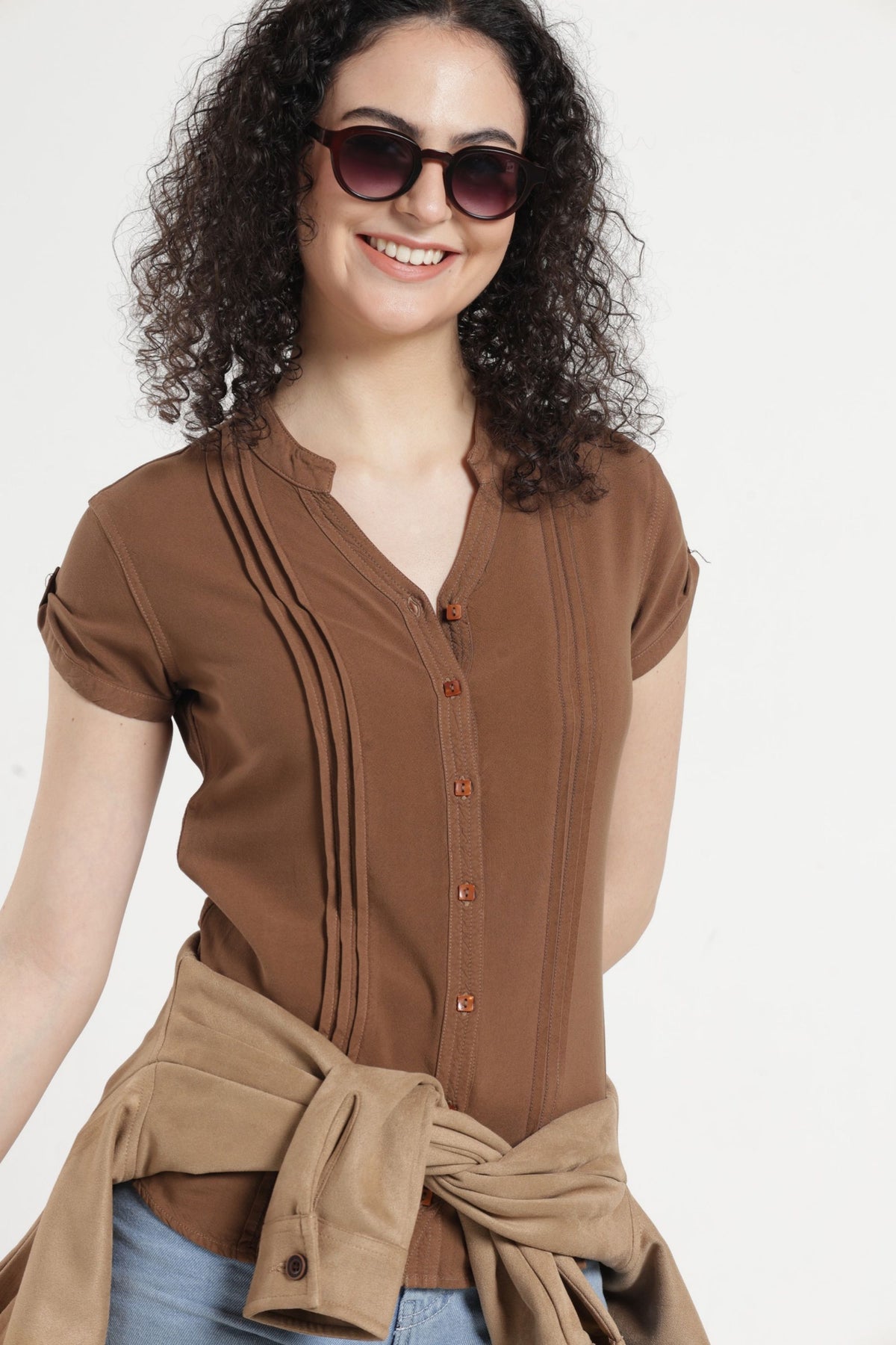 Women Solid Pintuck Indo-Western Shirt - Snuf