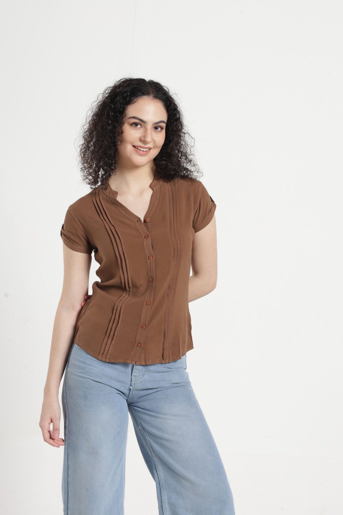 Women Solid Pintuck Indo-Western Shirt - Snuf