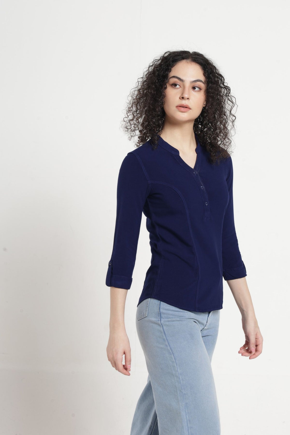 Women Solid Indo-Western Casual Shirt - Dark blue