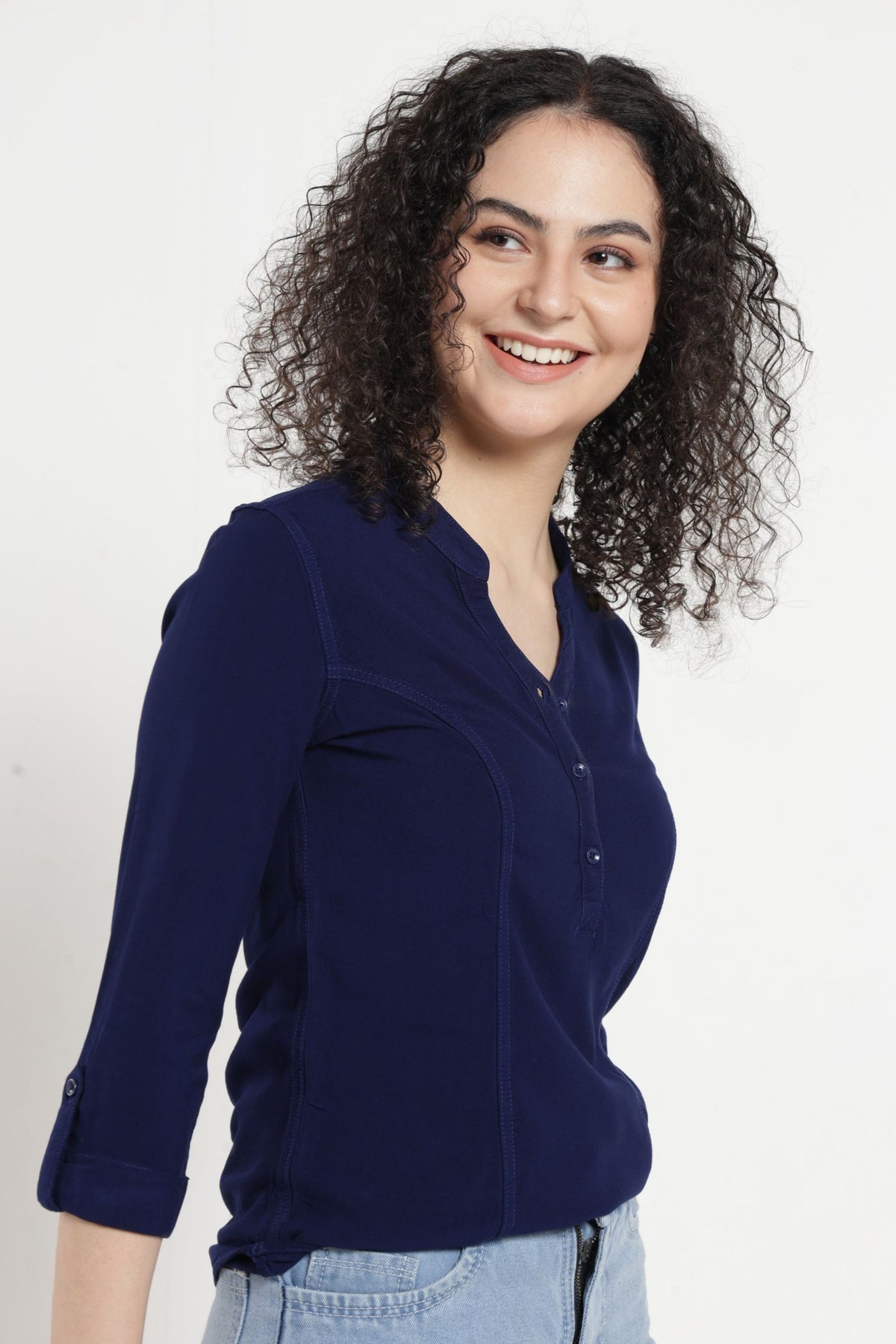 Women Solid Indo-Western Casual Shirt - Dark blue