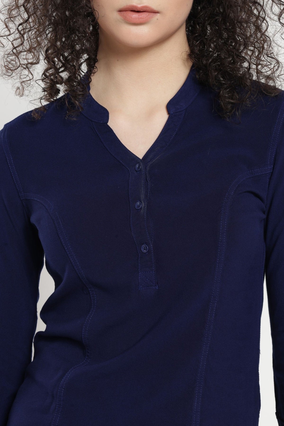 Women Solid Indo-Western Casual Shirt - Dark blue