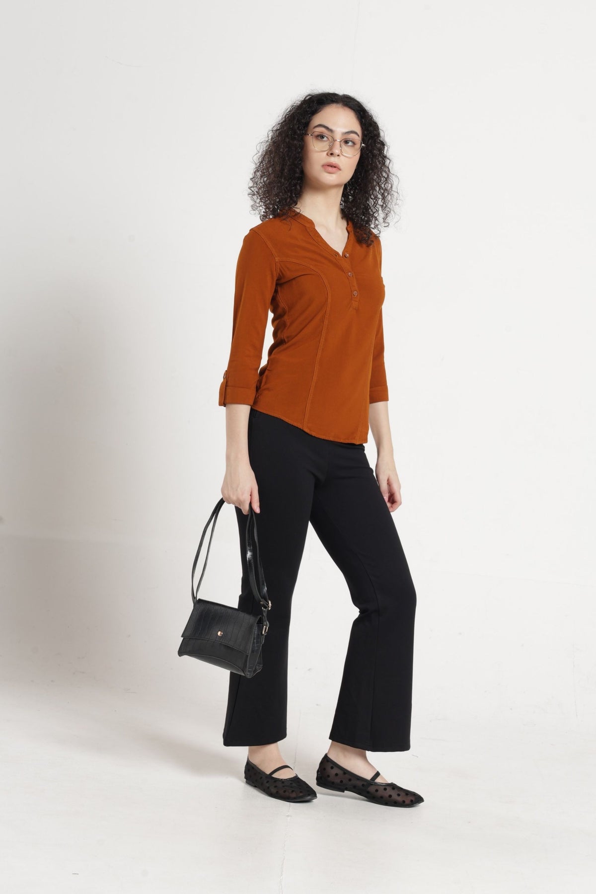 Women Solid Indo-Western Casual Shirt - Chocolate