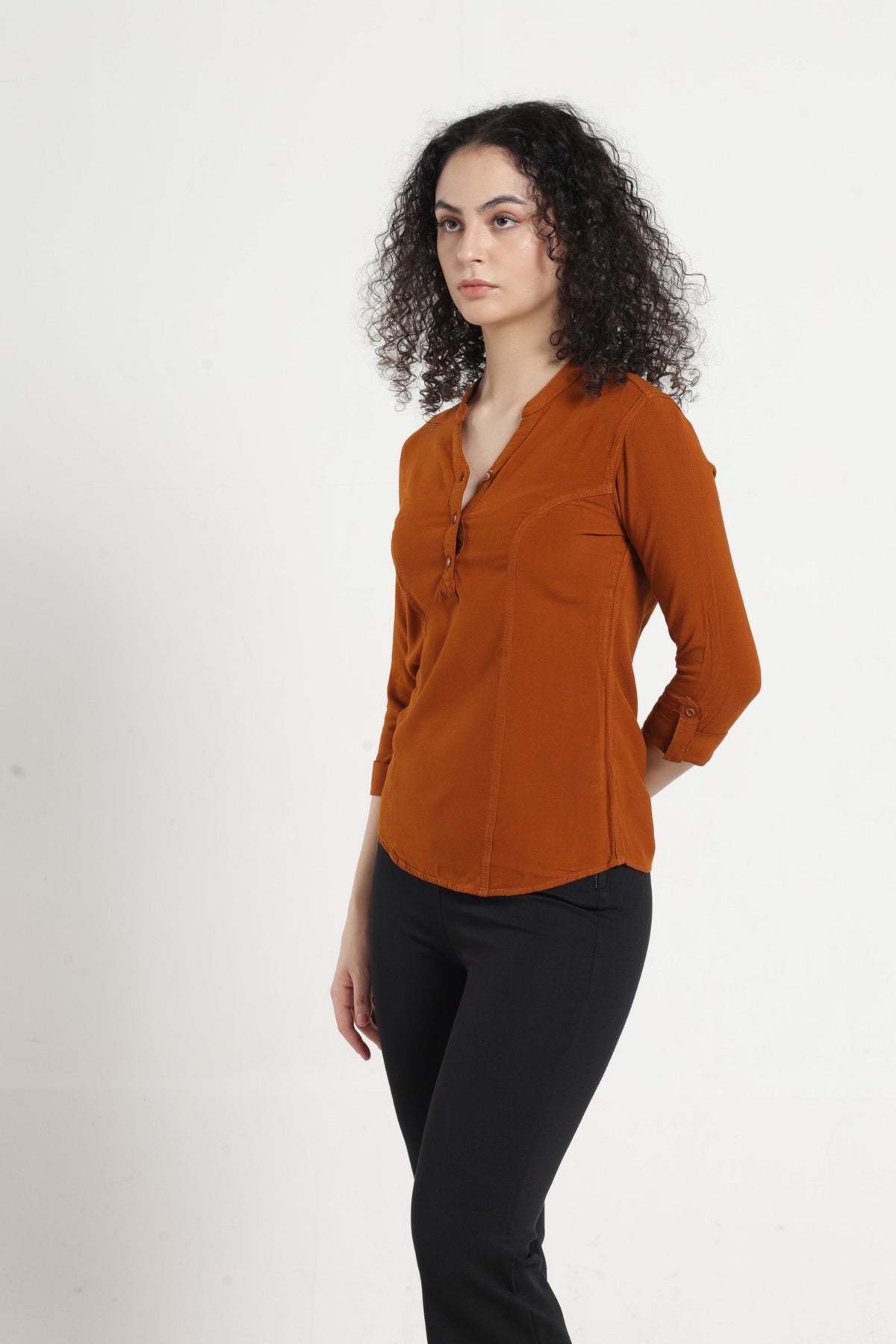 Women Solid Indo-Western Casual Shirt - Chocolate