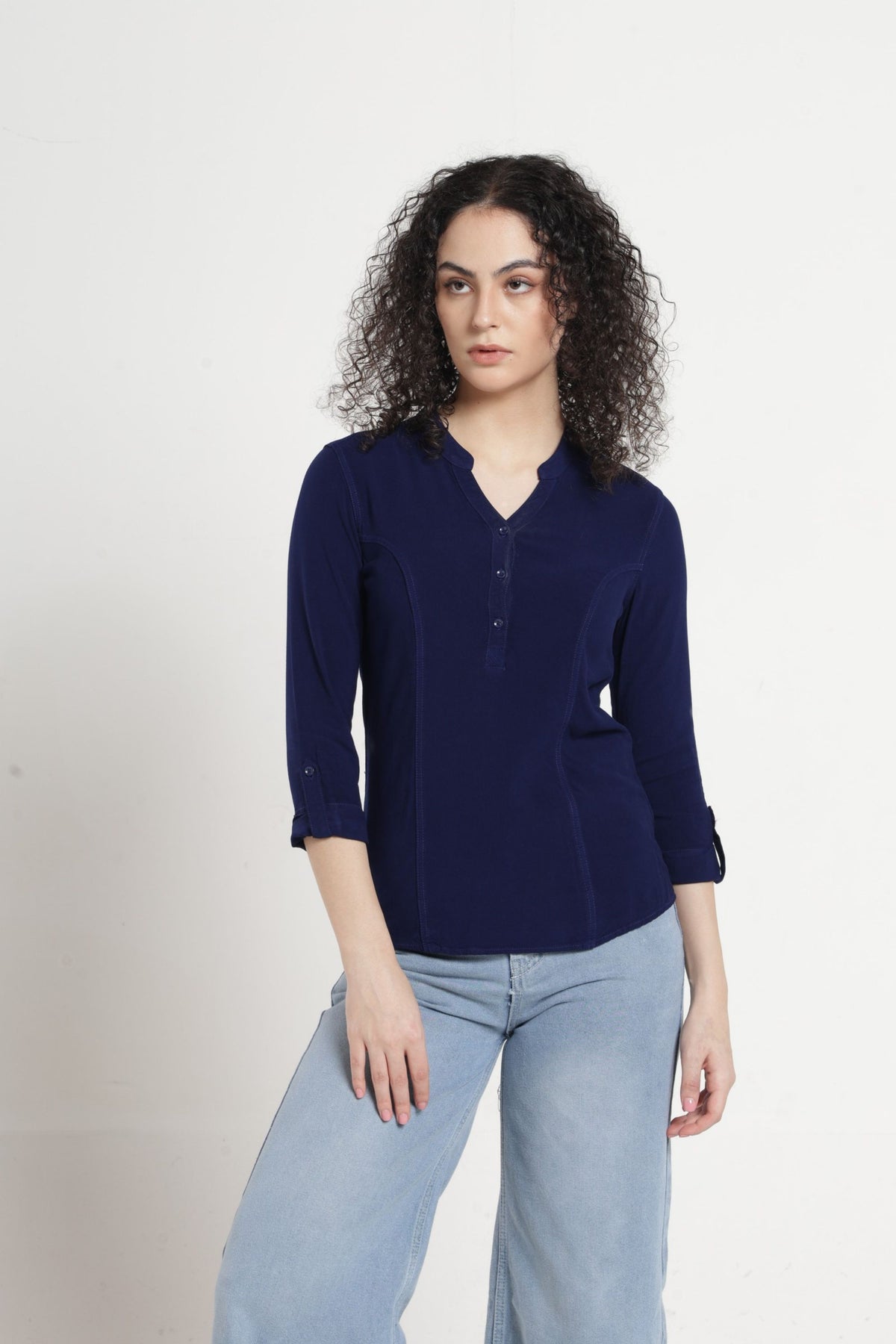 Women Solid Indo-Western Casual Shirt - Dark blue