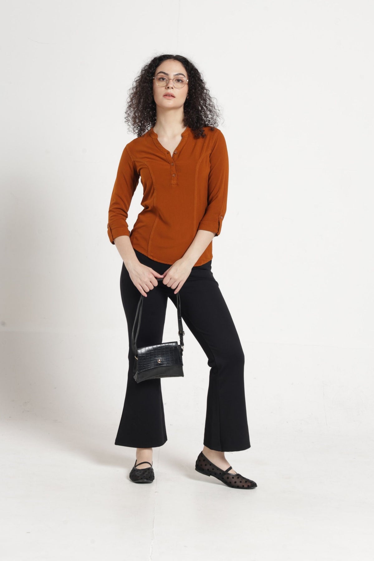 Women Solid Indo-Western Casual Shirt - Chocolate