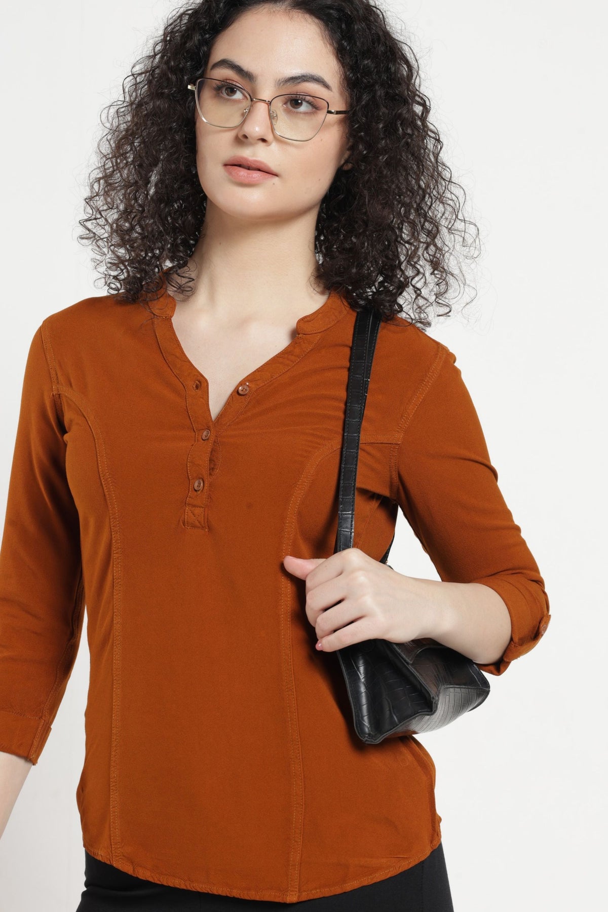 Women Solid Indo-Western Casual Shirt - Chocolate