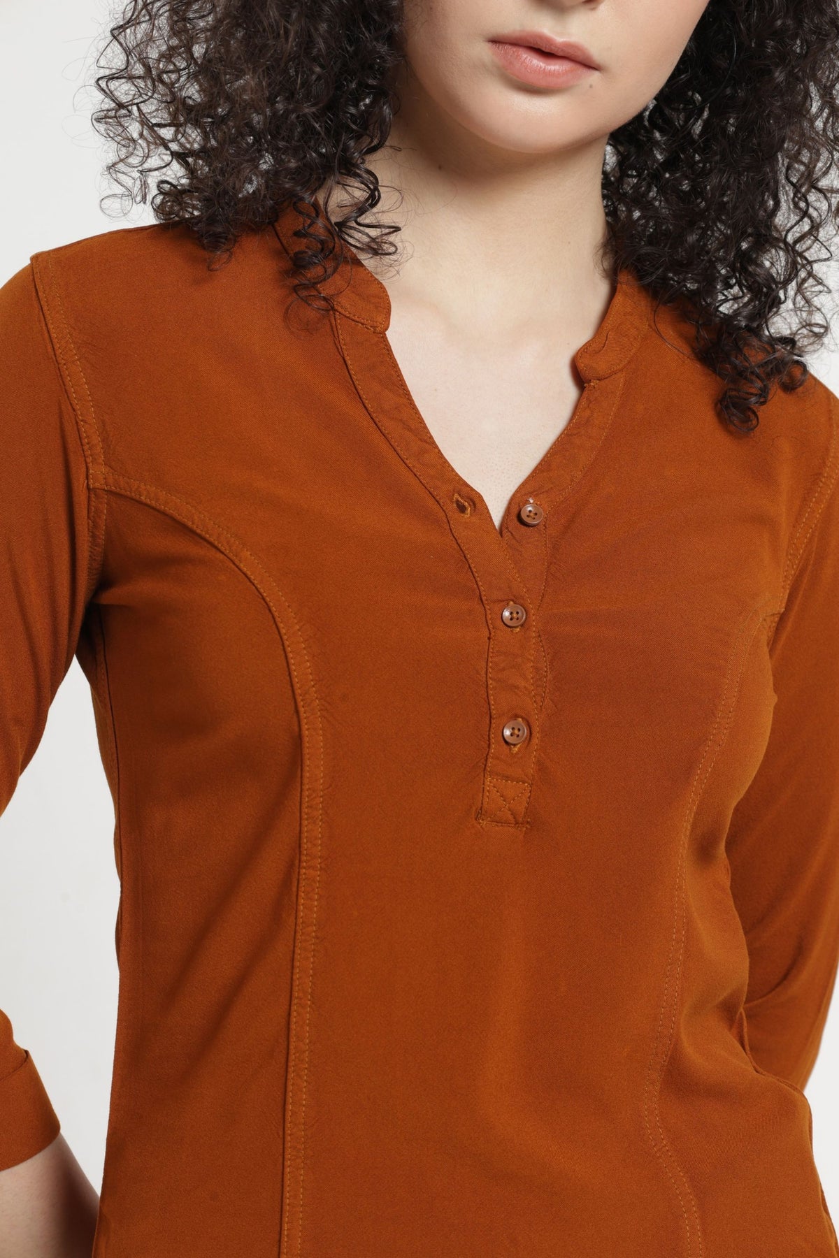 Women Solid Indo-Western Casual Shirt - Chocolate