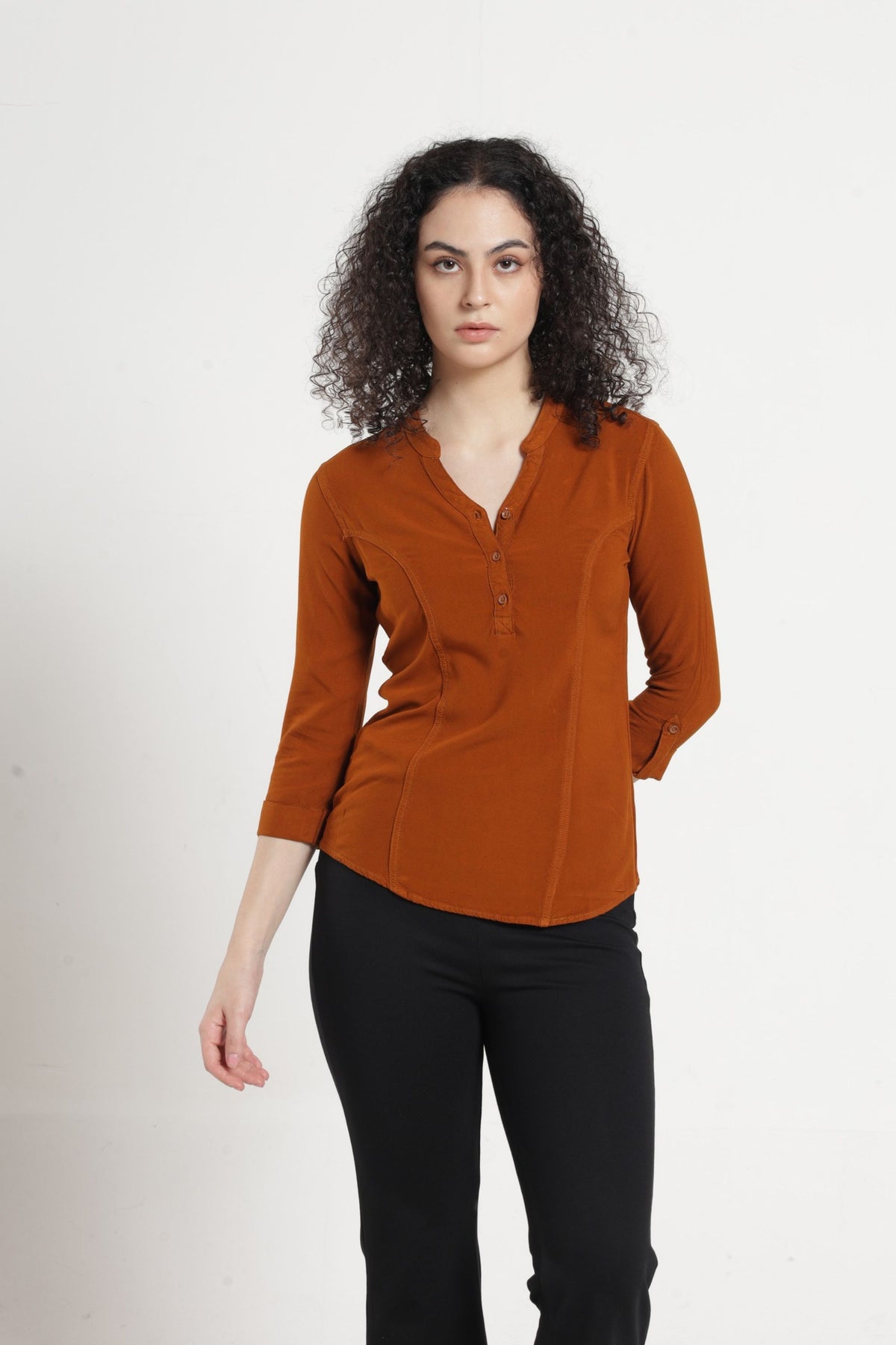 Women Solid Indo-Western Casual Shirt - Chocolate