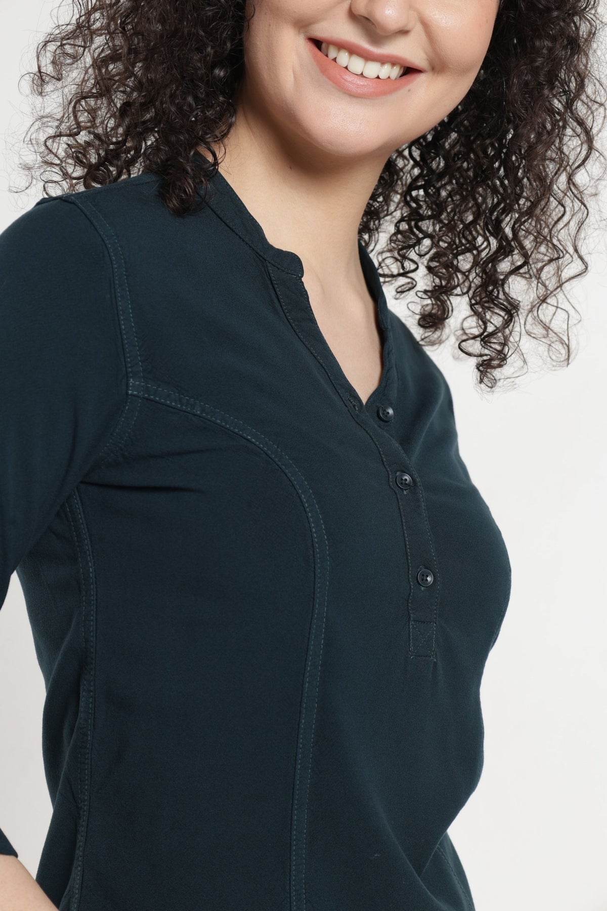 Women Solid Indo-Western Casual Shirt -Bottle green