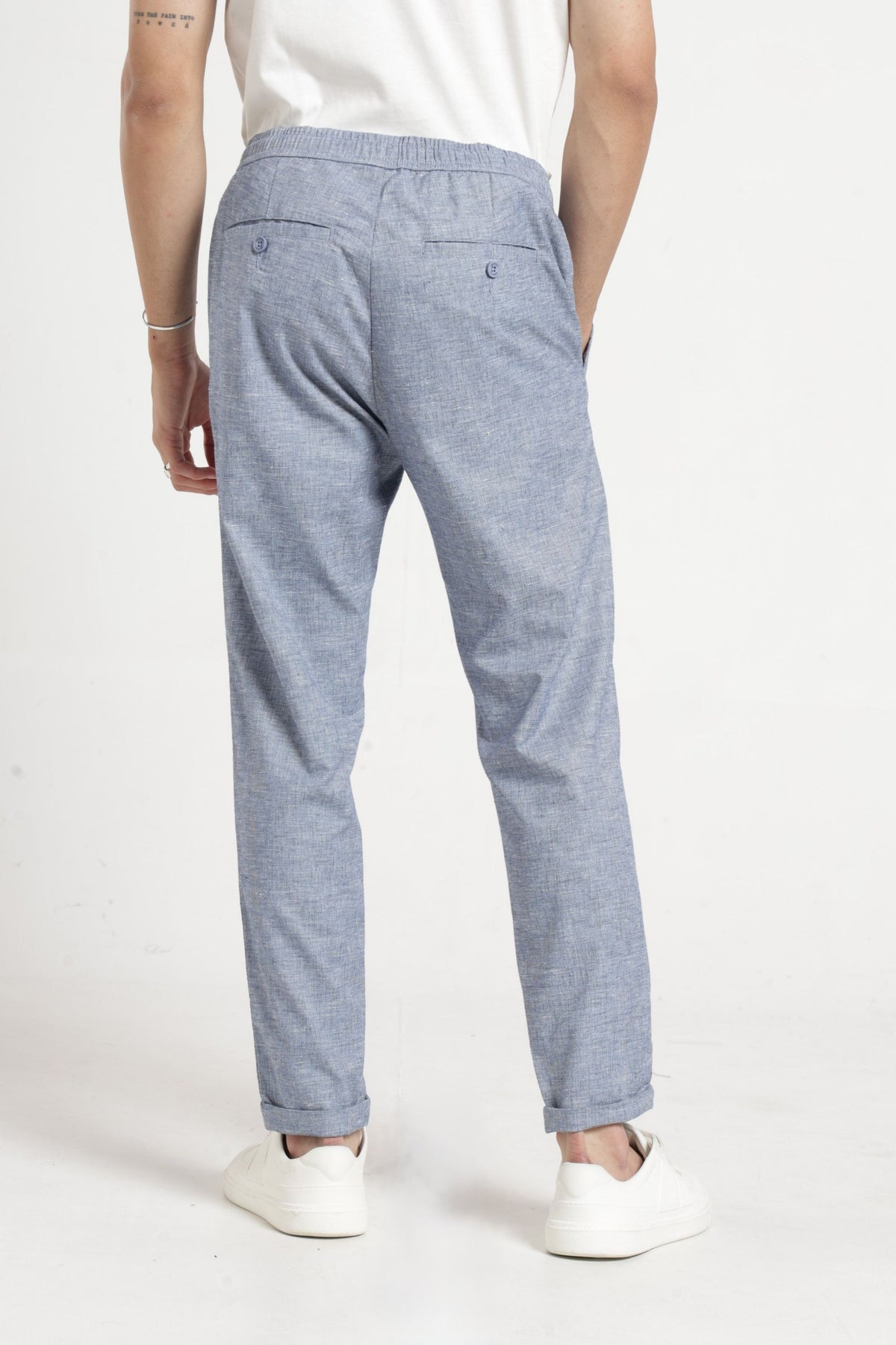 Relaxed Fit Non Denim Solid Trouser In Blue