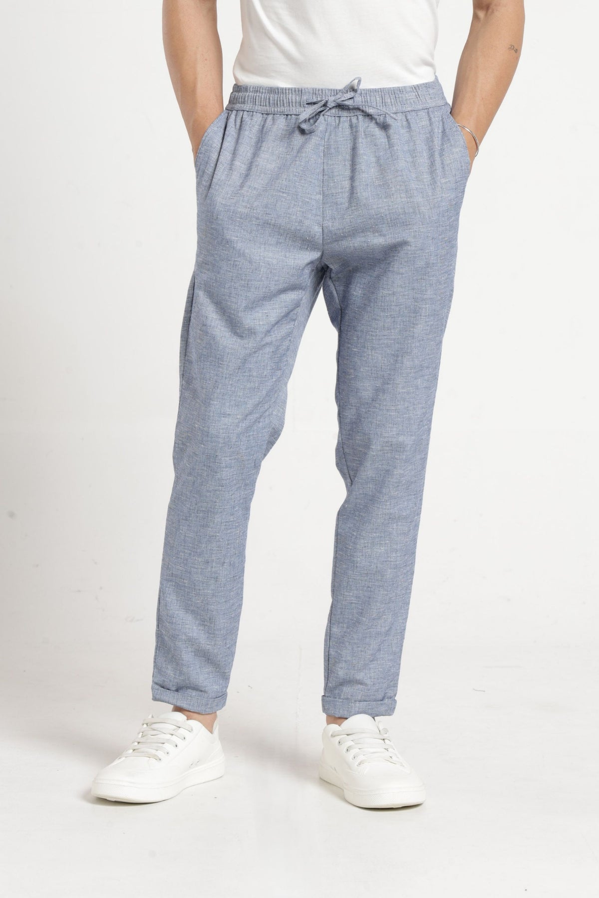 Relaxed Fit Non Denim Solid Trouser In Blue
