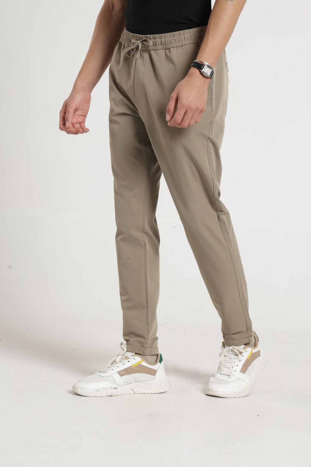 Non Denim Solid dobby Jogger In Khaki