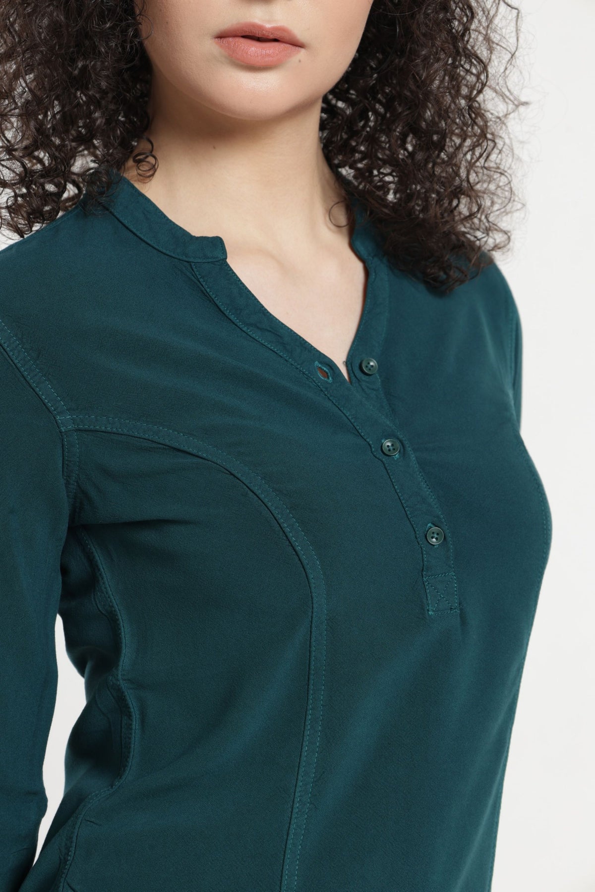 Women Solid Indo-Western Casual Shirt - Jungle green